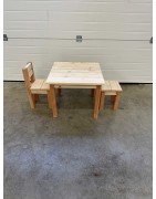 Table enfant en bois naturel avec chaise enfant en bois naturel et tabouret en bois naturel pour enfant