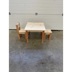 Table enfant en bois naturel avec chaise enfant en bois naturel et tabouret en bois naturel pour enfant