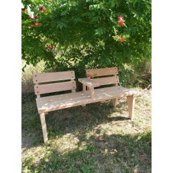 Banc en bois naturel avec accoudoir centrale et 2 dossier indépendant