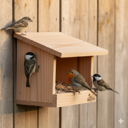 Mangeoire à oiseaux en bois naturel – Modèle ouvert pour graines