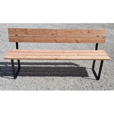 Banc en bois naturel avec dossier et pieds en métal noir