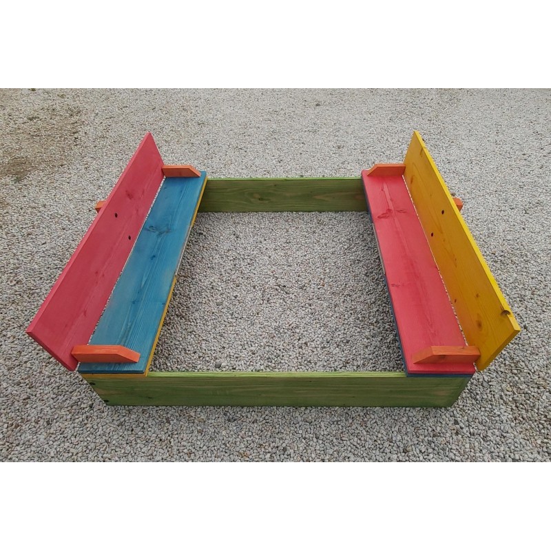 Bac à sable enfant multicolore en bois avec couvercle Bac à sable enfant multicolore en bois avec couvercle