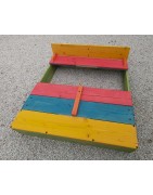 Bac à sable enfant multicolore en bois avec couvercle